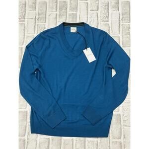 Paul Smith Teal Blue V-Neck 100% Merino Wool Sweater